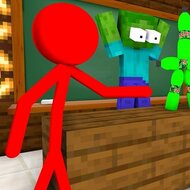 Игра Красный Стикмен против школы монстров